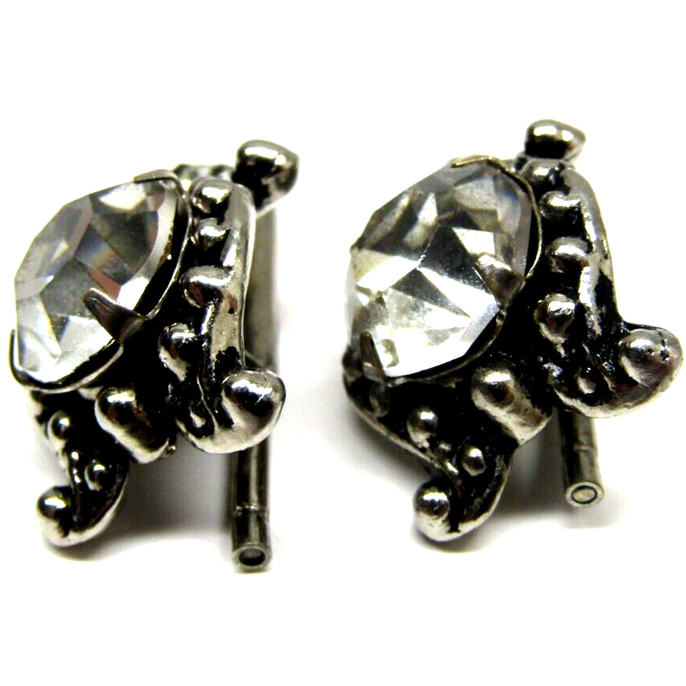 Vintage Silver Turtle Cufflinks Button Studs Crys… - image 4